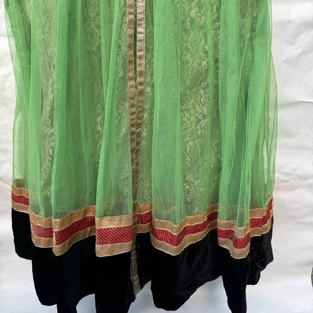 Handmade renaissance dress green overlay with black velvet size medium jun1 - Picture 3 of 8